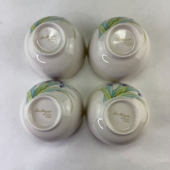 Vintage Otagiri Iris Bouquet Teapot & 4 Cups Set Ceramic Bamboo Handle - Picture 10 of 13